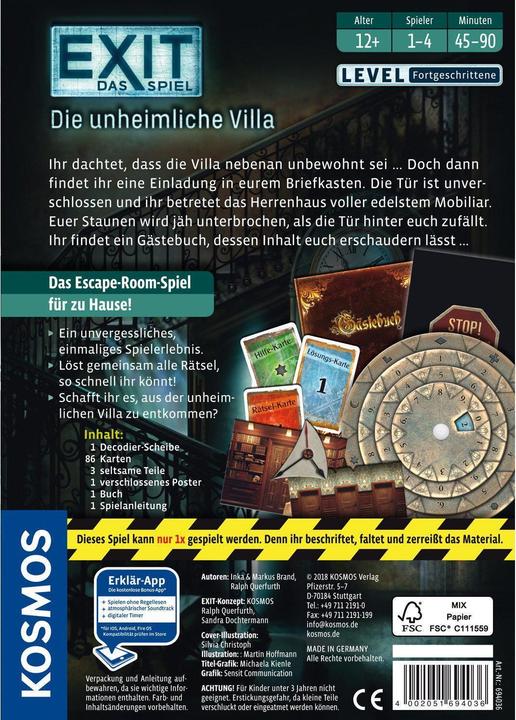 Actual product image Kosmos Exit - The creepy villa (German)