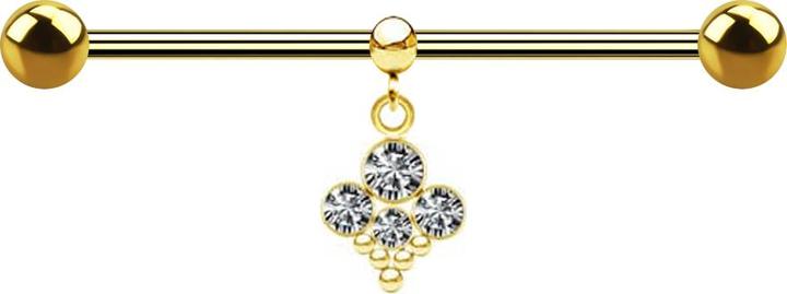 Star Piercing Barbell vergoldet zwei Kugeln mit Kugel Ring Anhänger vier Kristalle silber mit fünf Kugeln (Chirurgenstahl 316L, ohne Messing)