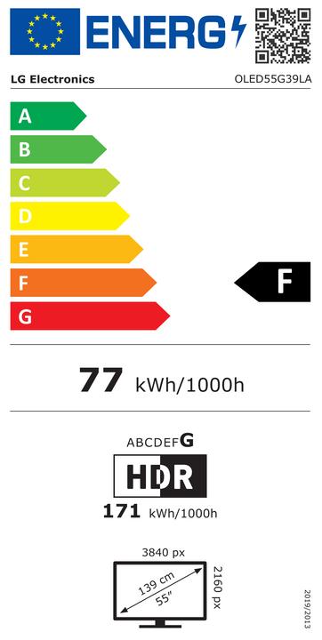 Energy Label LG OLED55G39LA (55", G3, OLED, 4K, 2023)