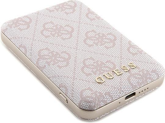 Image du produit Guess Powerbank indukcyjny 15W GUPB5FP4EMGP 5000mAh różowy/pink 4G Leather Metal Logo MagSafe (5000 mAh, 15 W)