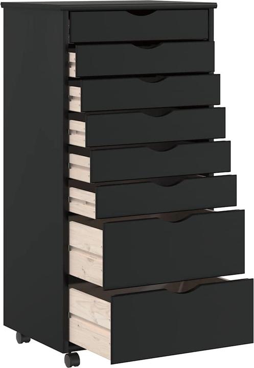 Produktbild VidaXL Rollschrank mit Schubladen MOSS Schwarz Massivholz Kiefer