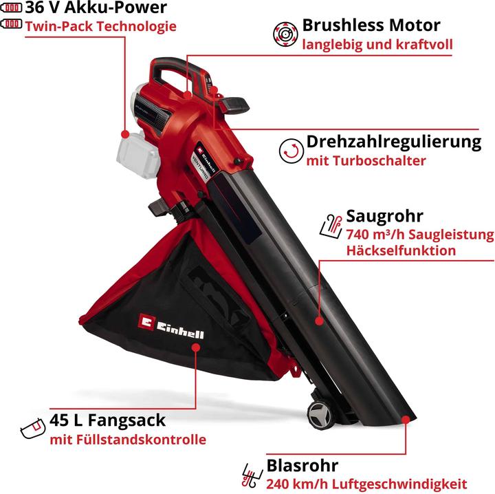 Einhell Battery Leaf Vacuum Cleaner Venturro 36/240 Solo (Rechargeable battery operated, Vacuum cleaners & blowers)