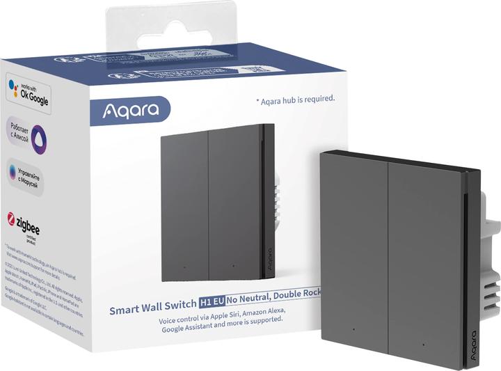 Actual product image Aqara Smart Wall Switch H1 Grey No Neutral, Double Rocker (Zigbee)