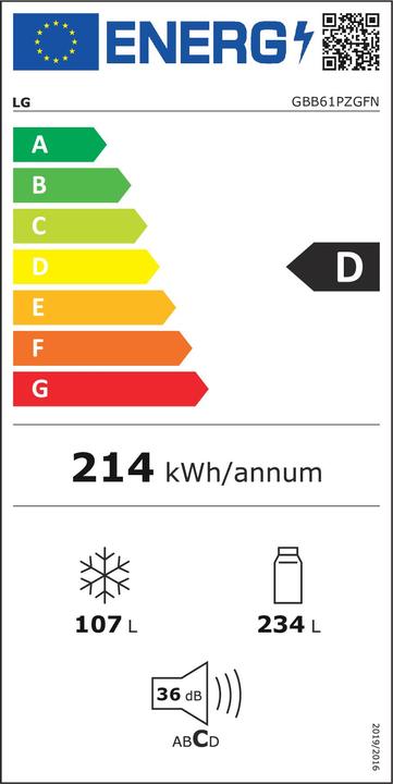 Energie-Label LG GBB61PZGFN Front: Steel, Höhe 186 cm (341 l)