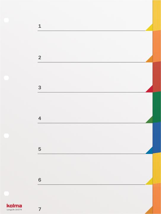 Actual product image Kolma Index A4 superstrong blank 7-piece coloured