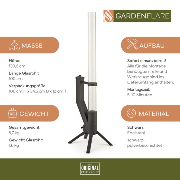 Produktbild Gardenflare Feuerrohr – elegante Edelstahl Feuersäule und Pelletfackel - silber