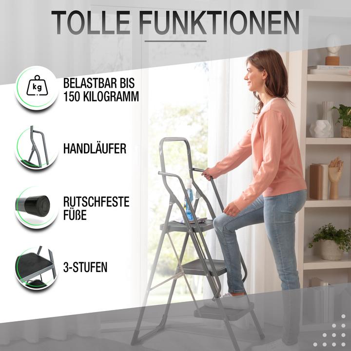 Produktbild Aktivshop Sicherheitsleiter »3- oder 4-stufig« mit Handlauf (Gerüst, 46 cm)