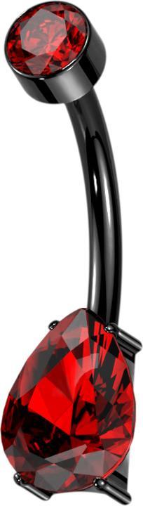 Star Piercing Banane Innengewinde schwarz Zylinder Kristall rot Kristalltropfen rot (Titan G23, ohne Messing)