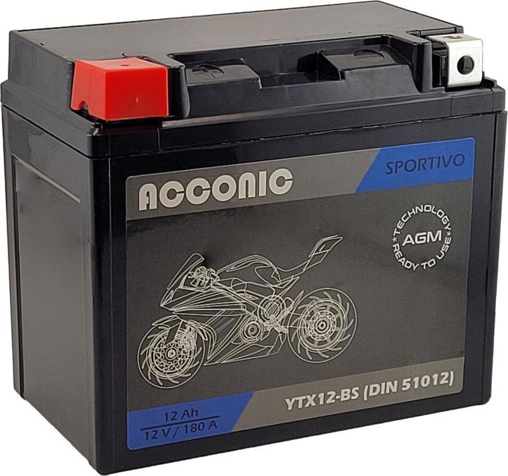 Immagine prodotto Acconic Sportivo AGM YTX12-BS batteria moto 12Ah 12V (DIN 51012) (12 V, 12 Ah)