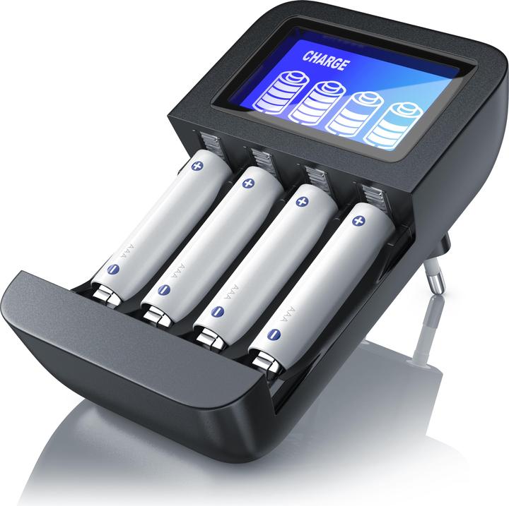 Produktbild Aplic Batterie Ladegerät 2700 mA, Universal 4-Schacht Batterielader geeignet für Typ AA / AAA NiMH Akkus (1 Stk., AA, AAA, 1000 mAh, Ladegerät ohne Akku)