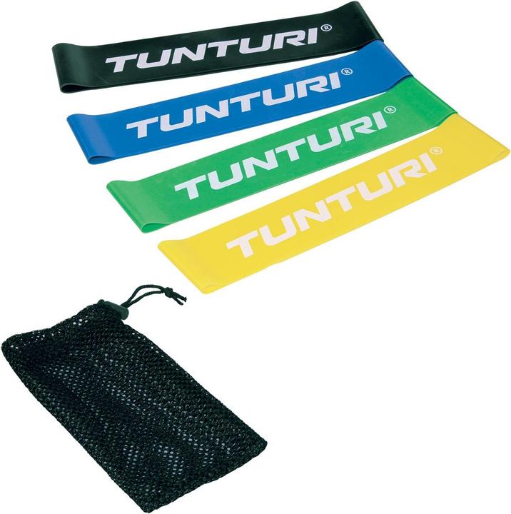 Tunturi Resistance Band Set - Gummi Gymnastikbänder mit Tasche (0.18 m, Extra fort, Léger, Moyen, Fort)