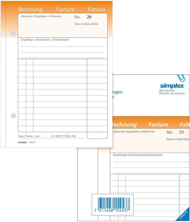Simplex Carbonless copybook Invoices Oneco (100 x)