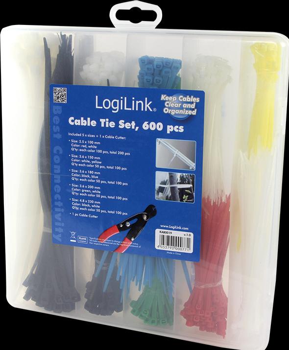 Actual product image LogiLink Cable tie set, 600 pieces incl. wire stripper (Plastic cable ties, 230 mm, 600 pcs.)