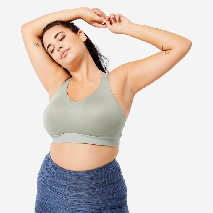 Decathlon Bustier starker Halt verstellbare Pads - salbeigrün