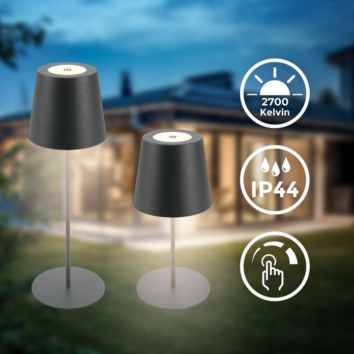 Image du produit B.K.Licht Lampe de table LED rechargeable, IP44, 2,5W, anthracite