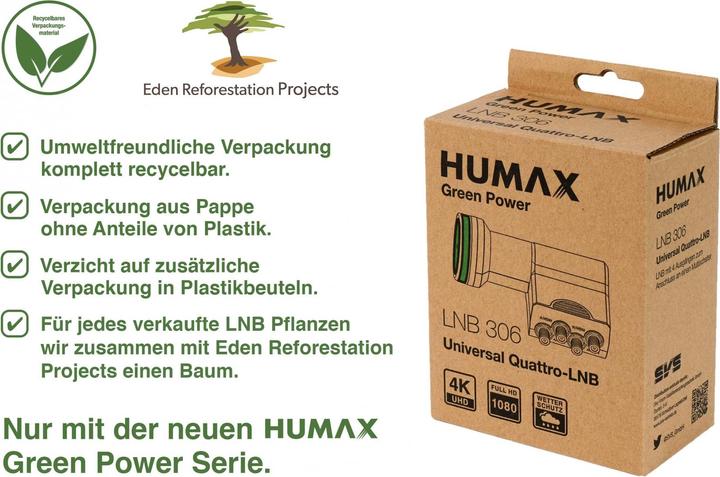 Immagine prodotto Humax Green Power LNB per multi-switch, protezione dalle intemperie, filtro LTE (Quattro LNB, 40mm)
