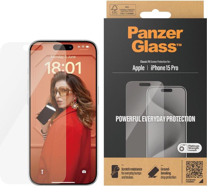 Actual product image PanzerGlass Screen Protector (1 Piece, Apple iPhone 15 Pro)