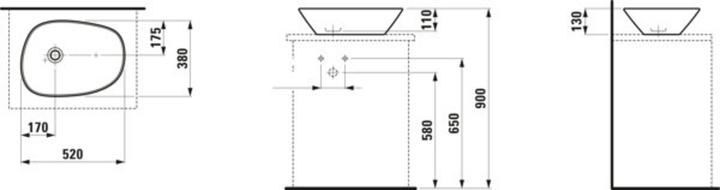 Actual product image Laufen Palomba Wash basin bowl, without tap hole, without overflow, 520x380 (520 mm, 140 mm)