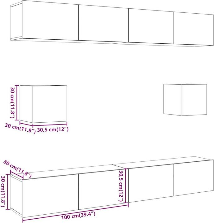 Produktbild VidaXL 6-tlg. TV-Schrank-Set Wandmontage Artisan-Eiche Holzwerkstoff (100 x 30 x 30 cm)
