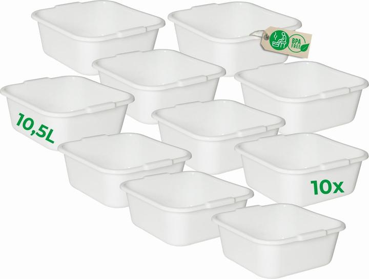 Produktbild Novaliv 10x Spülschüssel eckig 10,5L, 34x34 cm, Weiss, BPA-frei Spülmaschinenfest Ideal für Küche und (34 cm, 10.50 l, 10 x)