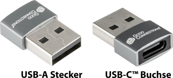 Produktbild Good Connections Adapter USB 2.0 Stecker A an USB-C Buchse Aluminiumgehäuse grau (USB Typ-C, USB-A)