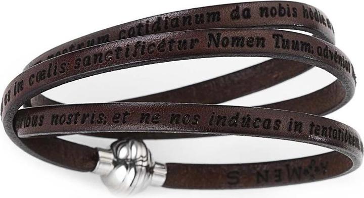 Amen Our Father Prayer English Armband (54 cm, Leder, Edelstahl)