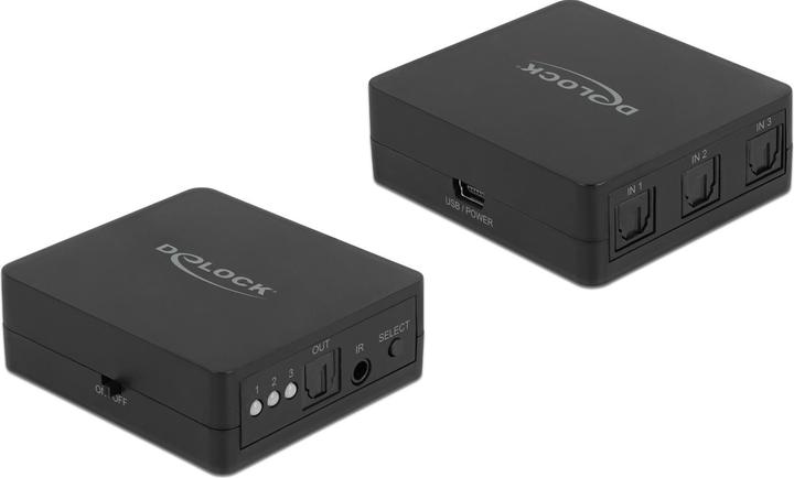 Actual product image Delock S/PDIF TOSLINK Switch 7,60cm (3") 1 Out with IR remote control and USB power supply