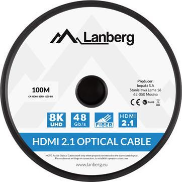 Image du produit Lanberg Câble HDMI M/M v2.1 100M 8K czarny optyczny AOC (100 m, HDMI)