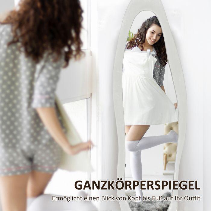 Produktbild Swisshandel24 Ganzkörperspiegel 50 x 160 cm Standspiegel mit samtartiger Rahmenbezug, Weiss (50 x 160 cm)
