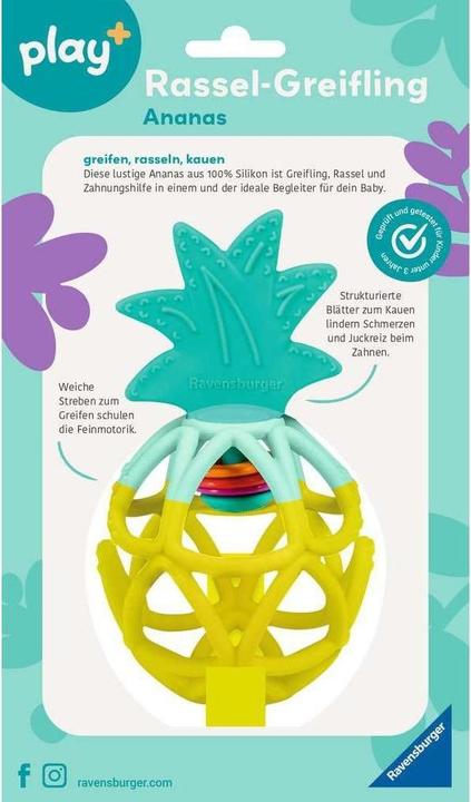 Immagine prodotto Ravensburger 4869 play+ sonaglio da stringere: ananas, aiuto per la dentizione, giocattolo in silicone per