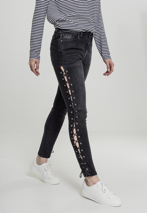 Actual product image Urban Classics Ladies Denim Lace Up Skinny Pants (29)