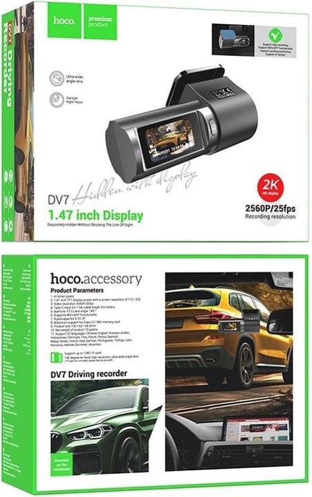 Image du produit Hoco Headphone with microphone driving recorder with display 2K DV7 black (Écran intégré, WiFi, Bluetooth)
