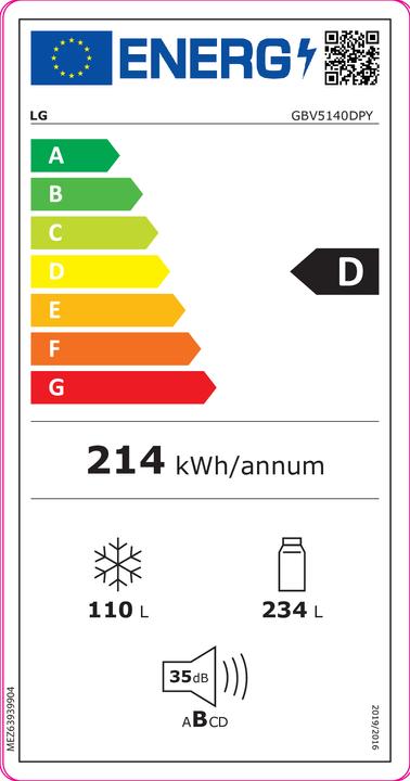 Energie-Label LG REFRIGERATOR GBV5140DPY (344 l)