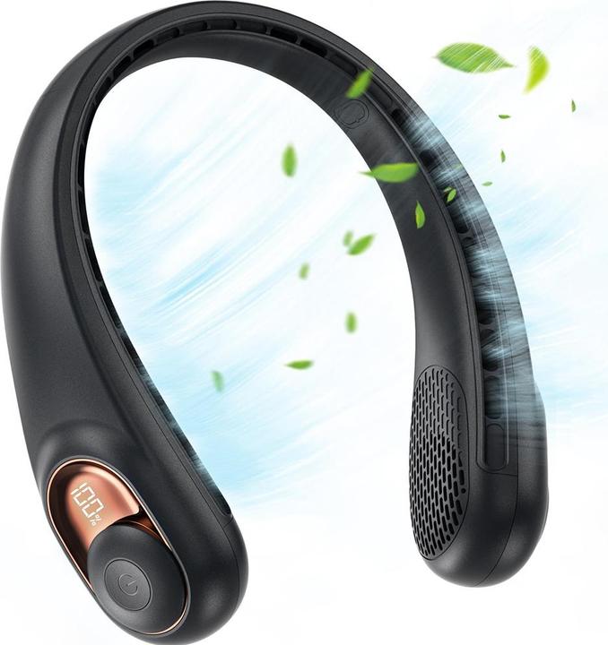 Techsuit - Neck Fan (S9) - Portable, with Digital Display, 3 Wind Speeds, 5200mAh, 5800RPM - Black