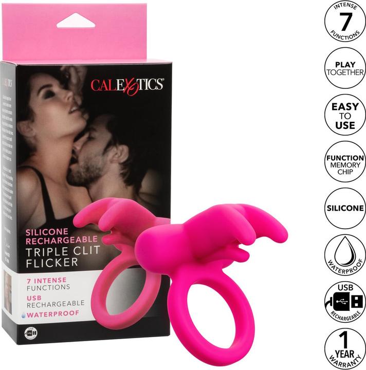 Actual product image CalExotics Silicone Rechargeable Triple Clit Flicker (3.75 cm)