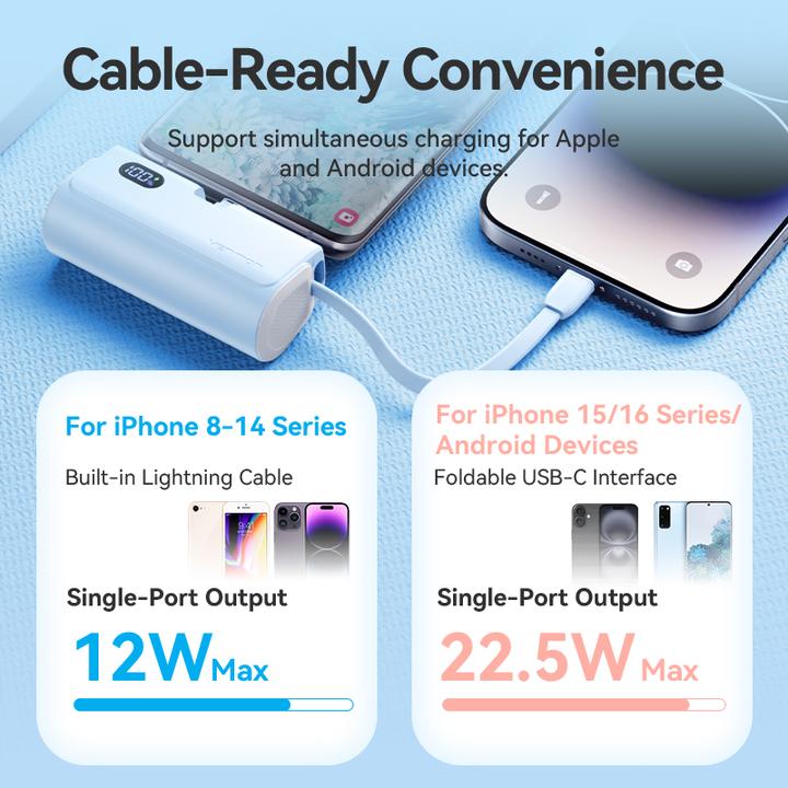 Actual product image Vention LED Display 4800mAh Power Bank (USB-C + Lightning + USB-C) 22.5W White Foldable USB-C Type (4800 mAh, 18 W, 17760 Wh)