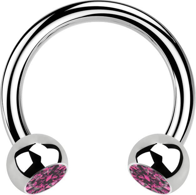 Star Piercing Circular Barbell silber mit zwei Kugeln Kristall pink (ohne Messing, Chirurgenstahl 316L)