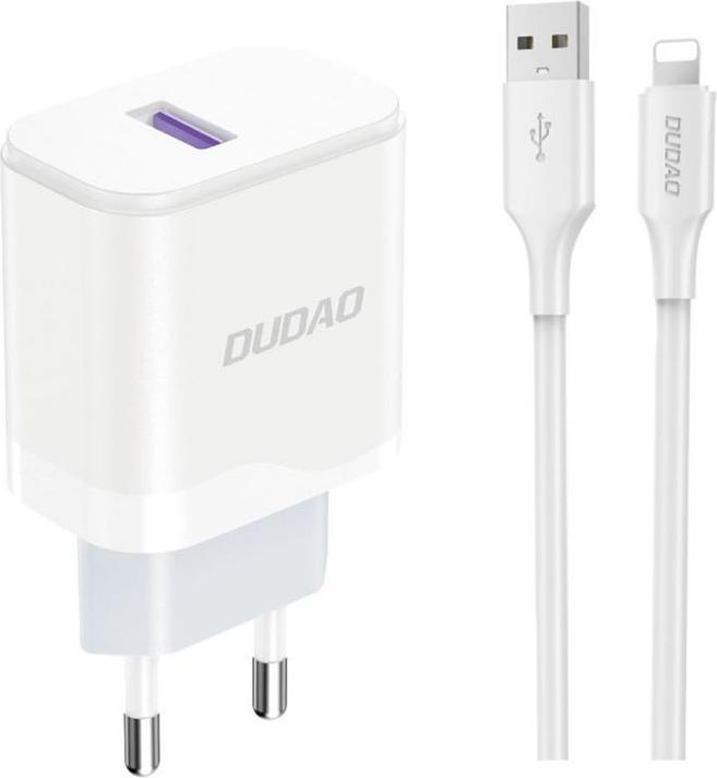 Produktbild Dudao A20EU USB-A 18W Wandladegerät – Weiss + USB-A – Lightning -Kabel (18 W)