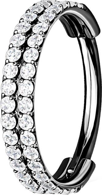 Produktbild Star Piercing Micro Segmentring klappbar schwarz doppellinie mit Kristallen (ohne Messing, Titan G23)