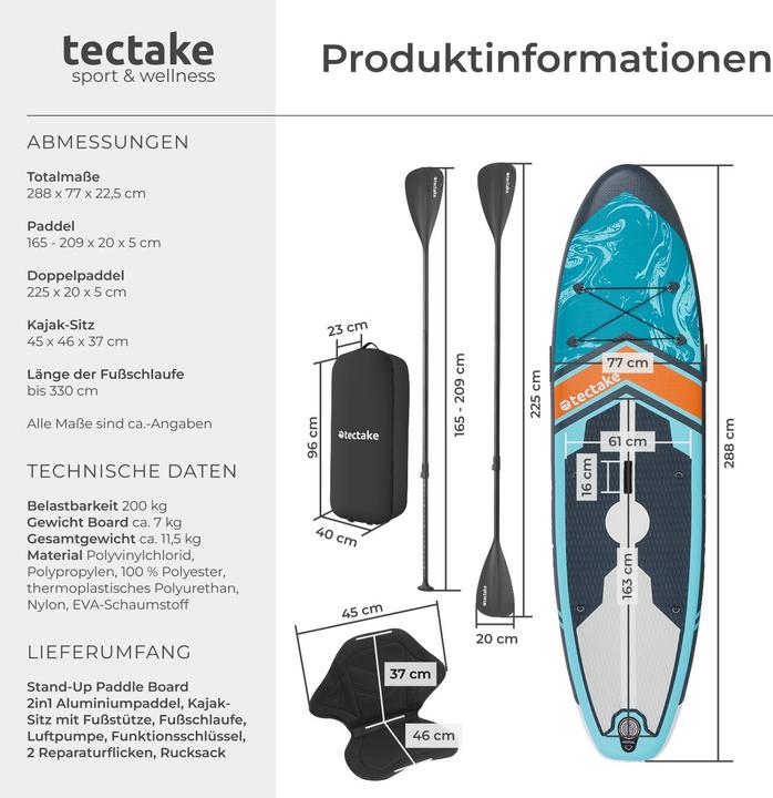 tectake Paddle Board Zenon - 2-in-1 inflatable SUP kayak, with paddle, pump, backpack