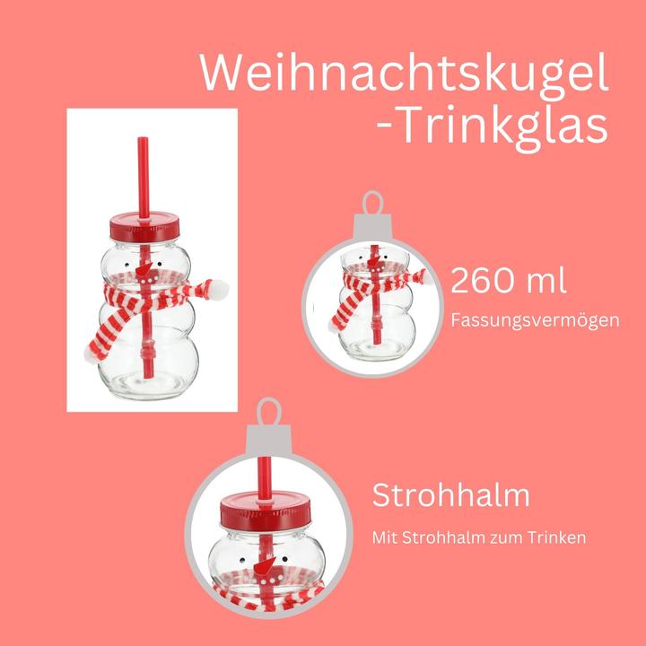Produktbild Novaliv 2X Tassen Glühwein 260 ml Personalisierte Weihnachtstasse mit Trinkhalm - Schneemann als Glü (260 ml, 2 x)