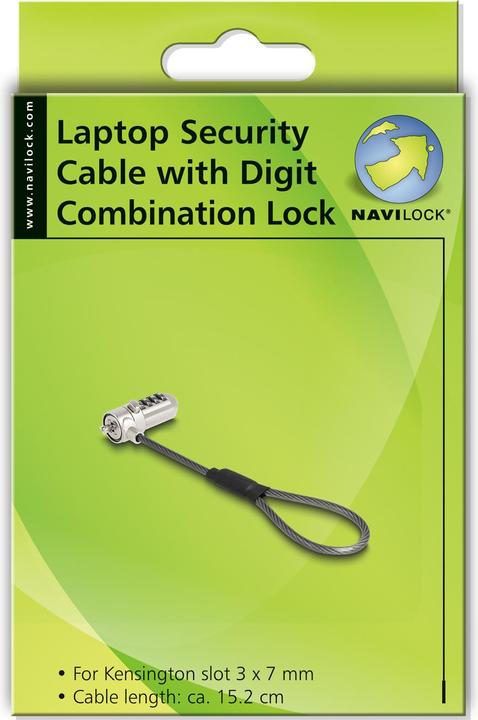 Immagine prodotto Navilock Cavo di sicurezza per notebook con blocco a combinazione 15,2 cm per slot Kensington 3 x 7 mm
