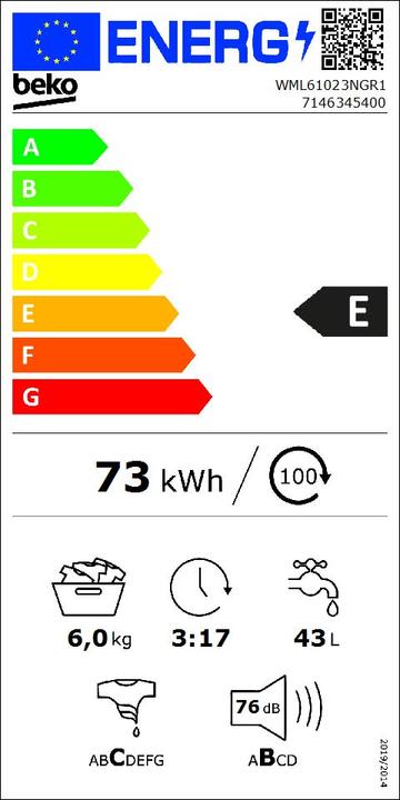 Energy Label Beko WML 61023 NGR1 (6 kg, Left)