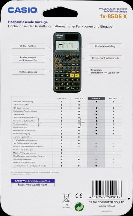 Produktbild Casio FX85DE X (Solarzellen, Batterien)