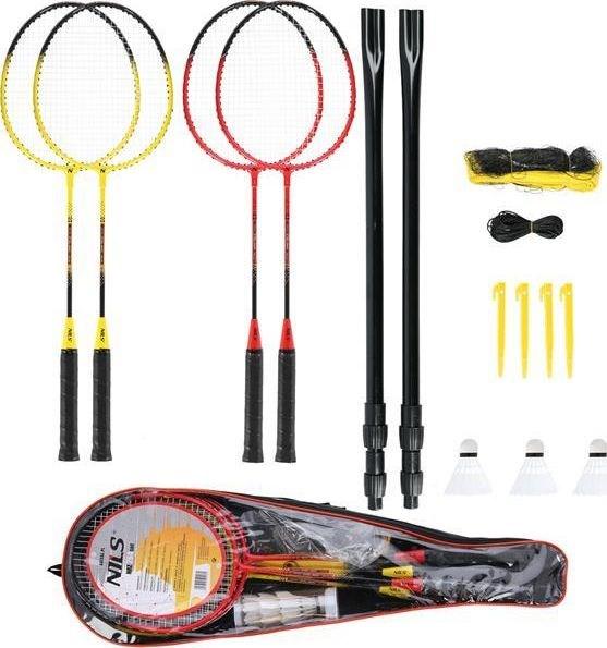 Actual product image Nils NRZ264 ALUMINIUM Badminton Set 4 Rackets 3 Feather Arrows 600x60cm Net Case