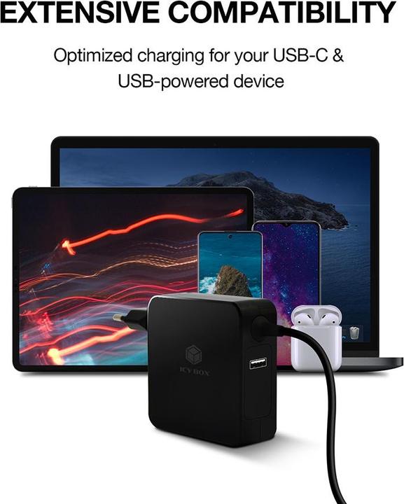Produktbild Icy Box IB-PS101-PD Universal Notebook Netzteil USB-C 90W 1,8m Kabel (90 W)