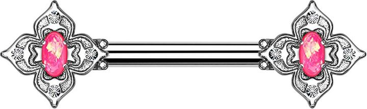Star Piercing Barbell silber Blumenquadrat filigran mit Opal pink (Chirurgenstahl 316L, Messing)
