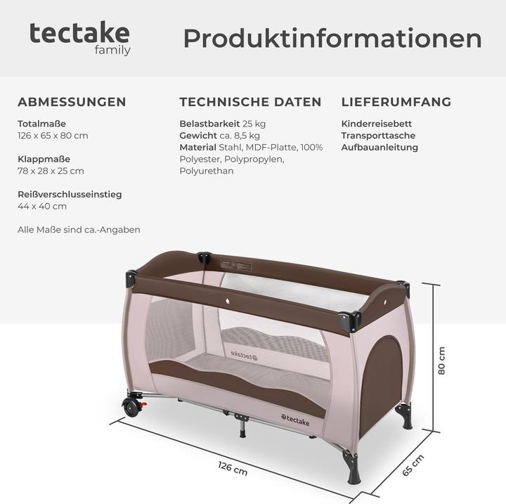 Produktbild tectake Kinderreisebett mit Transporttasche