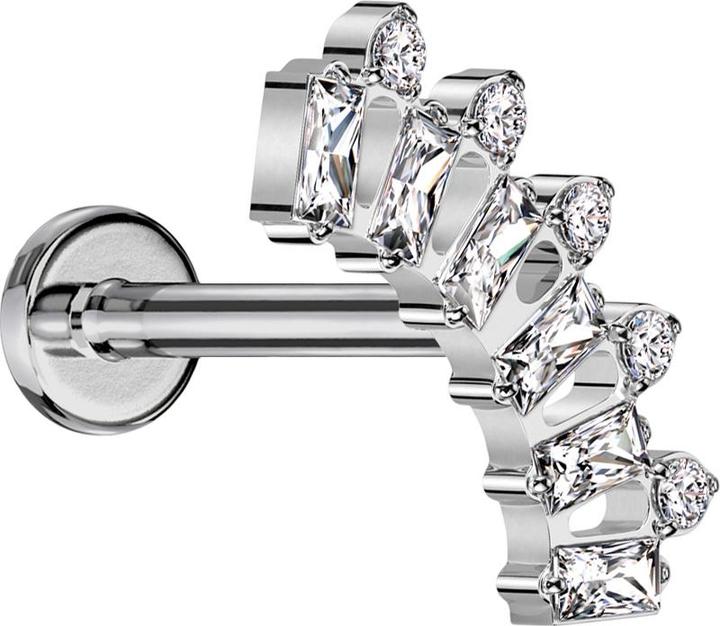 Star Piercing Micro Labret Innengewinde silber sechs Baquette und fünf runde Kristalle silber (ohne Messing, Titan G23)