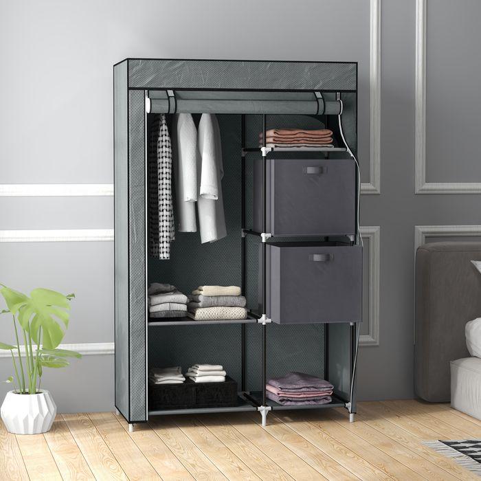 Produktbild Swisshandel24 Stoffschrank, Faltschrank mit Schubladen, Kleiderschrank mit Kleiderstange, Reissverschluss, Gardero (102 x 42.5 x 162.5 cm)